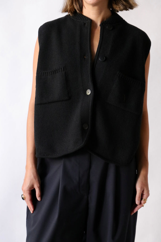 Cordera Boxy Cotton Waistcoat in Black Outerwear Cordera 