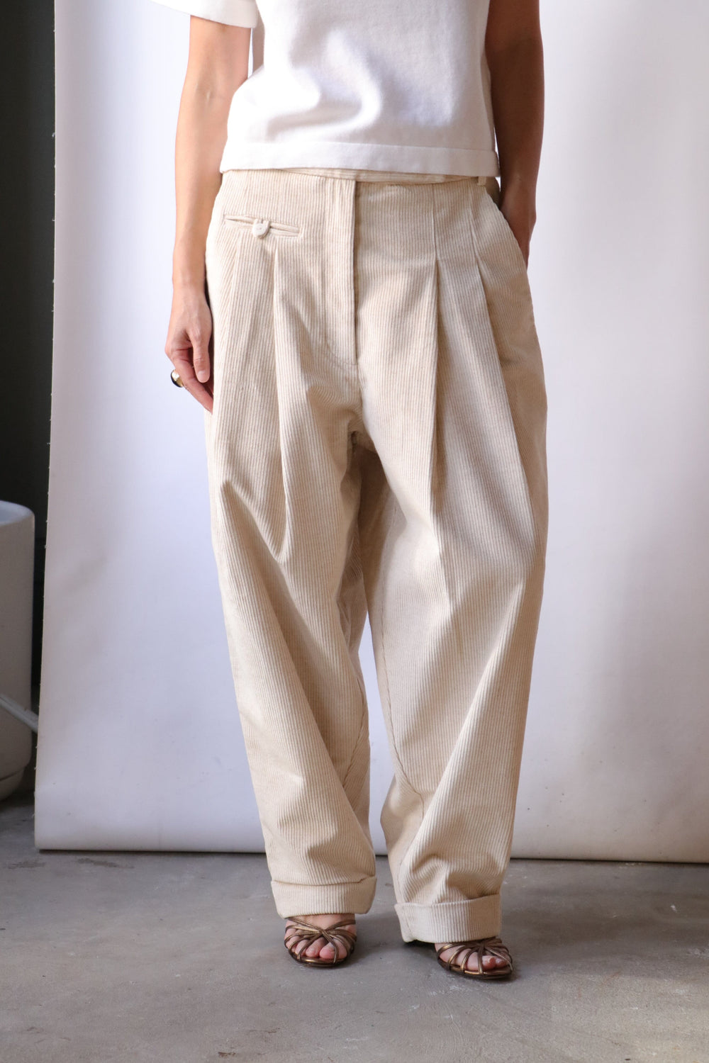 Cordera Corduroy Carrot Pants in Off White | WE ARE ICONIC