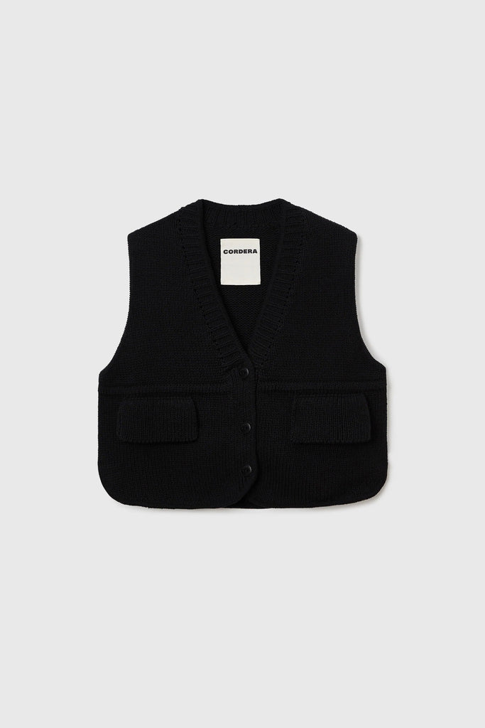 Cordera Cotton Pockets Waistcoat in Black Outerwear Cordera 