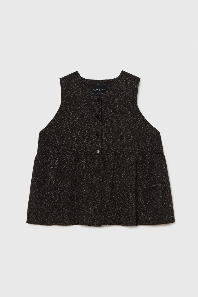 Cordera Flecked Cotton Peplum Top in Brown tops-blouses Cordera 