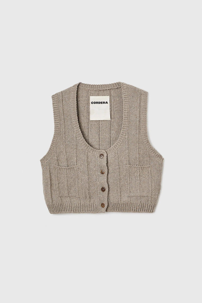 Cordera Heather Cotton Waistcoat in Taupe tops-blouses Cordera 