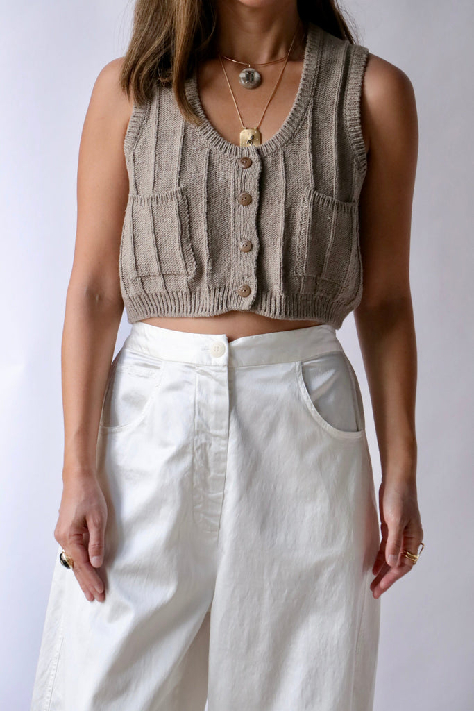 Cordera Heather Cotton Waistcoat in Taupe tops-blouses Cordera 