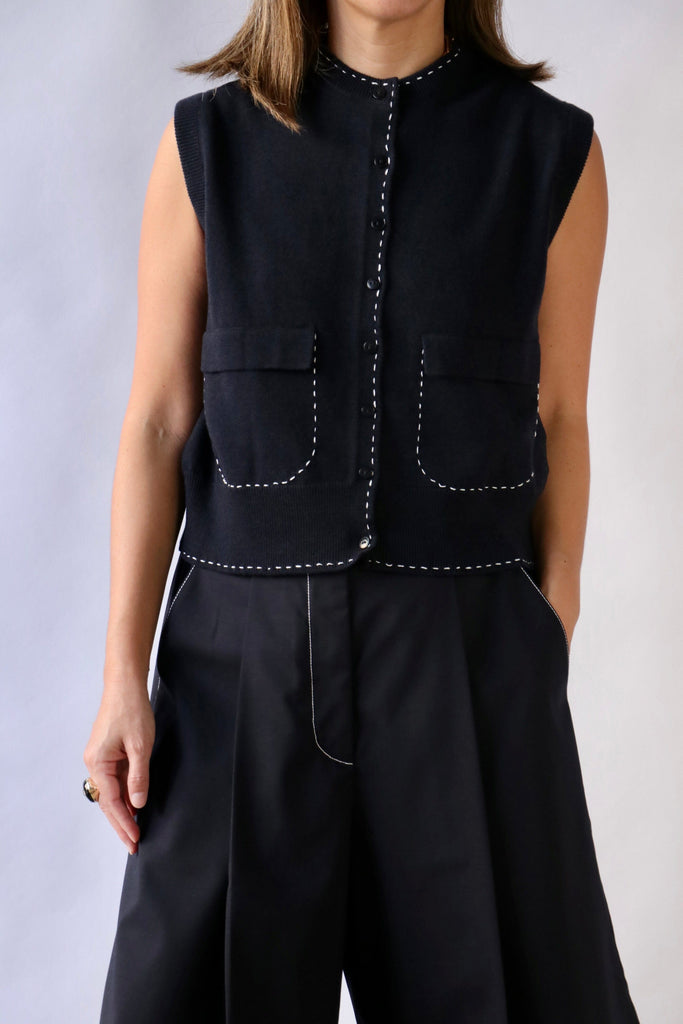 Cordera Merino Wool Stitched Waistcoat in Navy tops-blouses Cordera 