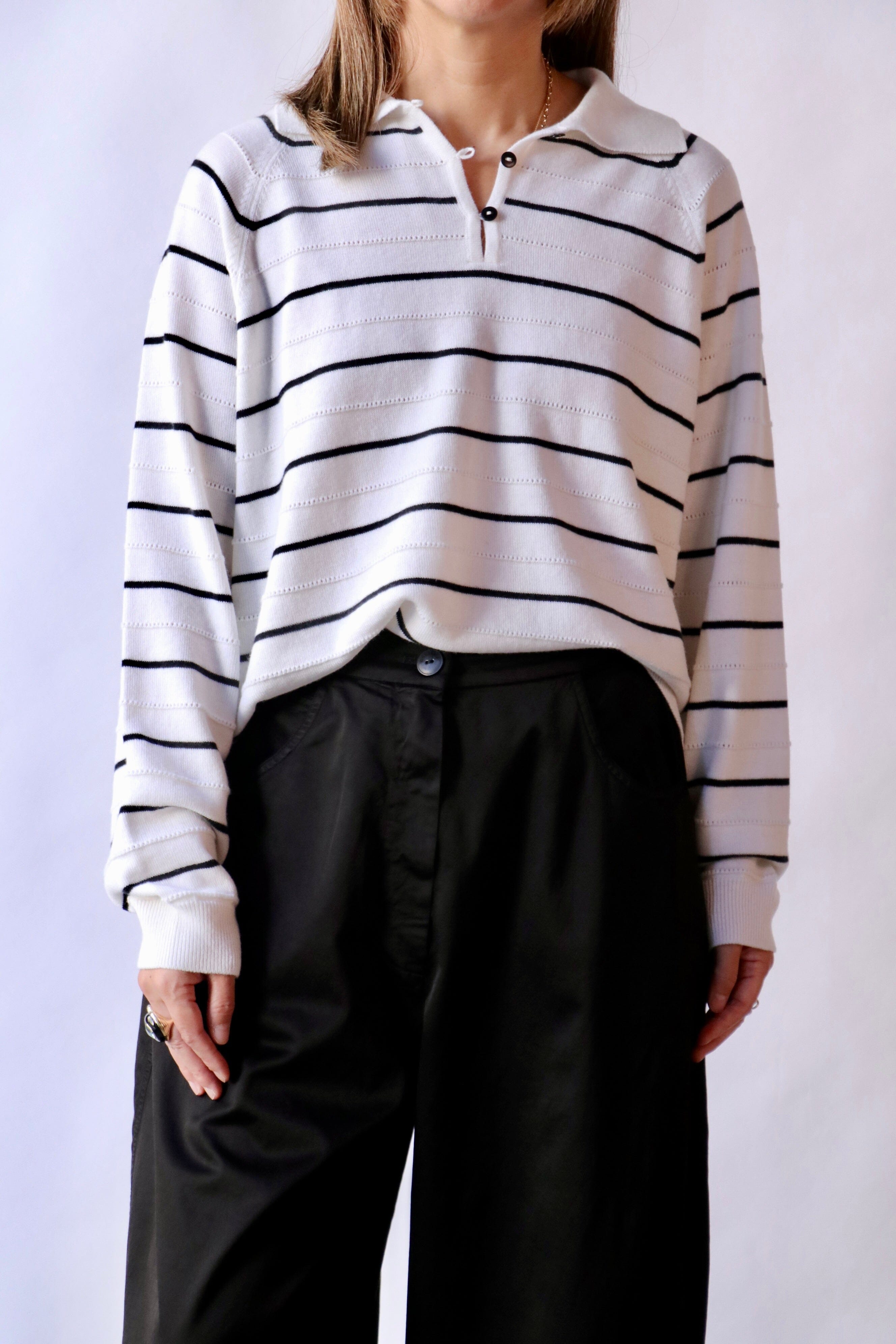 Cordera Merino Wool Striped Polo in White | WE ARE ICONIC