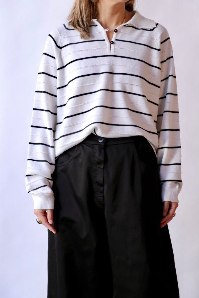 Cordera Merino Wool Striped Polo in White tops-blouses Cordera 