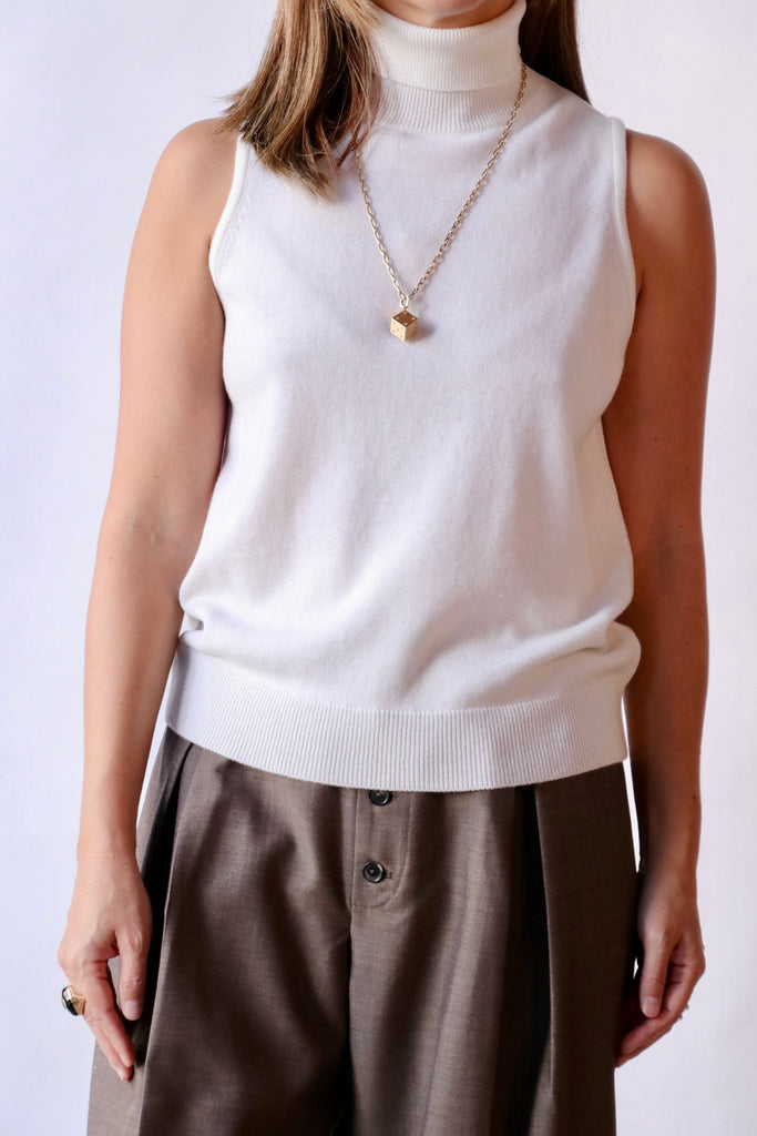 Cordera Merino Wool Turtleneck Vest in White tops-blouses Cordera 