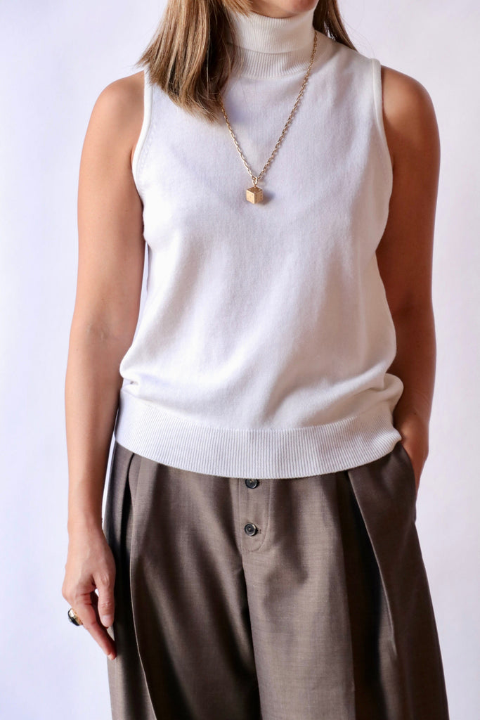 Cordera Merino Wool Turtleneck Vest in White tops-blouses Cordera 