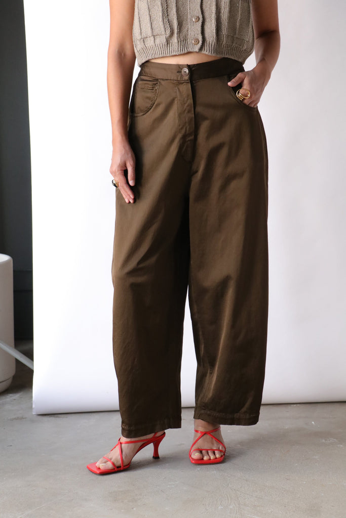 Cordera Satin Curved Pants in Alga Bottoms Cordera 