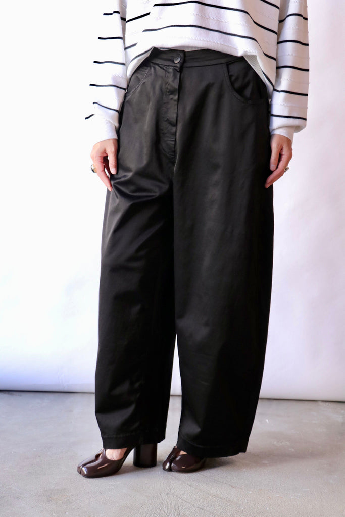 Cordera Satin Curved Pants in Black Bottoms Cordera 