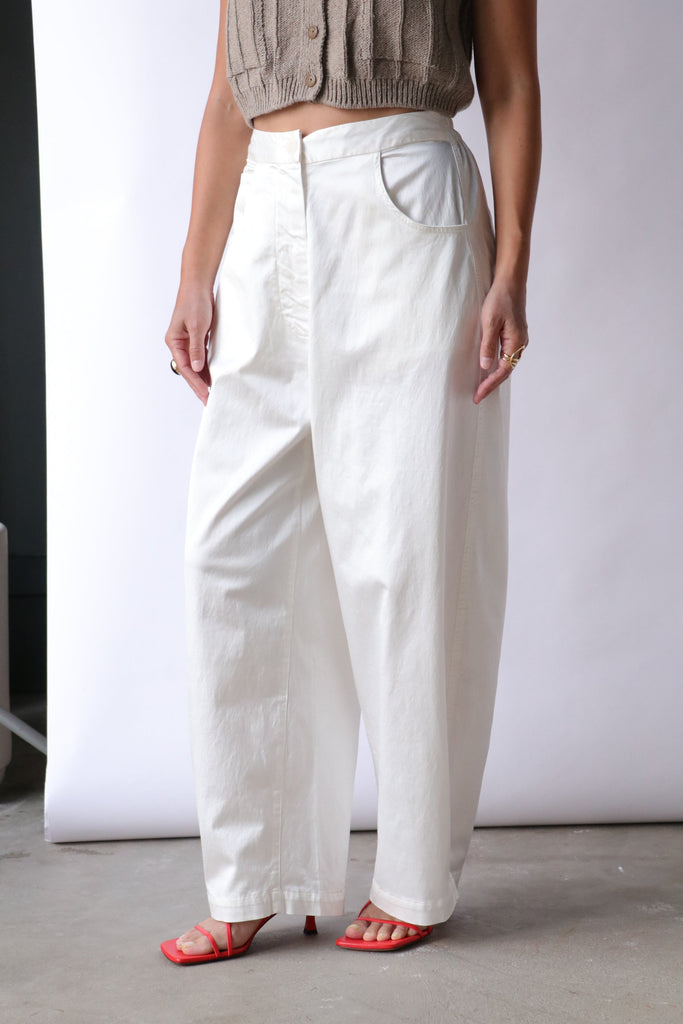 Cordera Satin Curved Pants in White Bottoms Cordera 