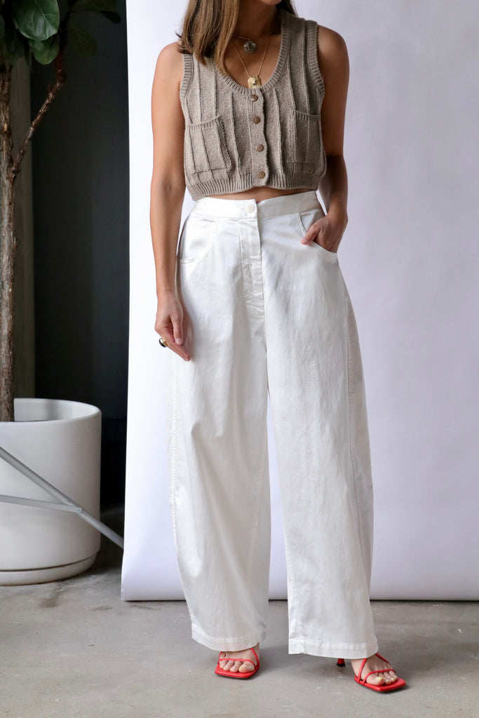 Cordera Satin Curved Pants in White Bottoms Cordera 