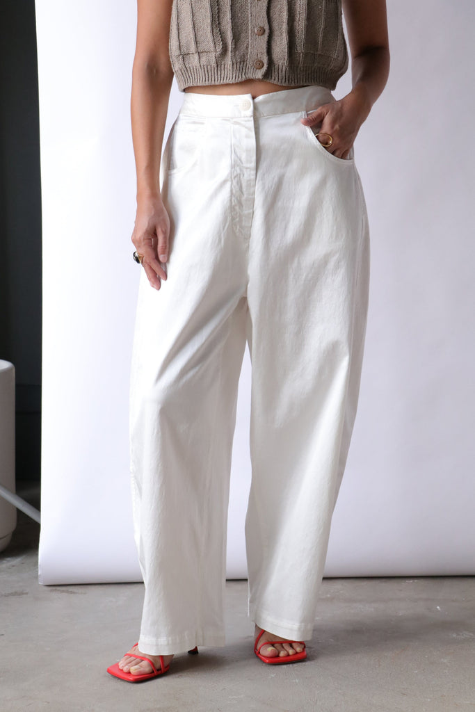 Cordera Satin Curved Pants in White Bottoms Cordera 