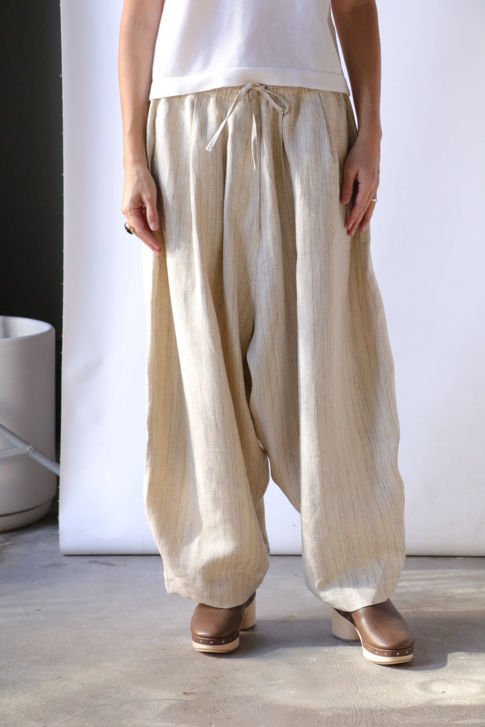 Cordera Slub Linen Maxi Pants in Stripe
