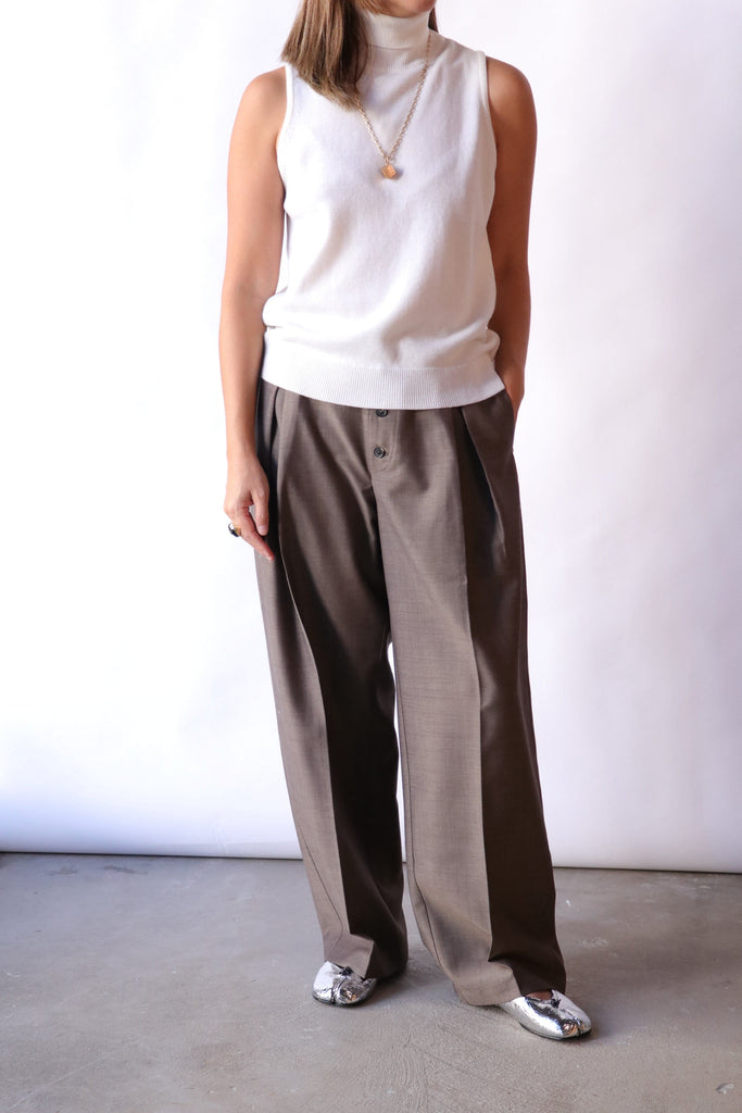 Cordera Tailoring Mohair Buttoned Pants in Smoke Brown Bottoms Cordera 