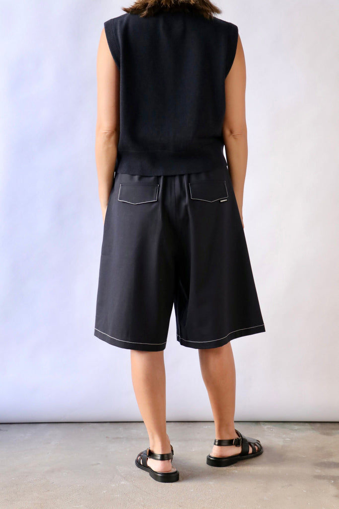 Cordera Tailoring Stitched Bermuda Navy Bottoms Cordera 