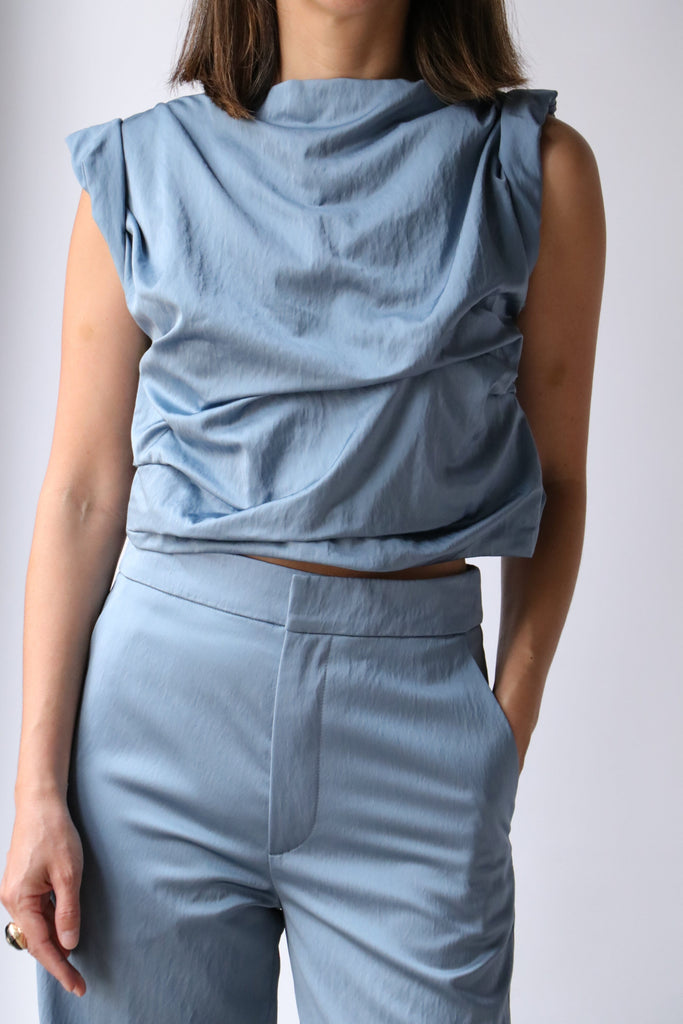 Gauchere Crinkled Top in Dusty Blue tops-blouses Gauchere 