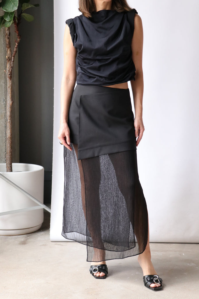 Gauchere Double Waist Asymmetrical Skirt in Black Bottoms Gauchere 