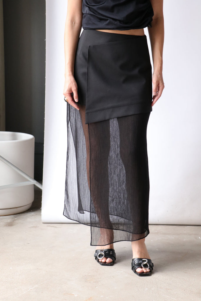 Gauchere Double Waist Asymmetrical Skirt in Black Bottoms Gauchere 