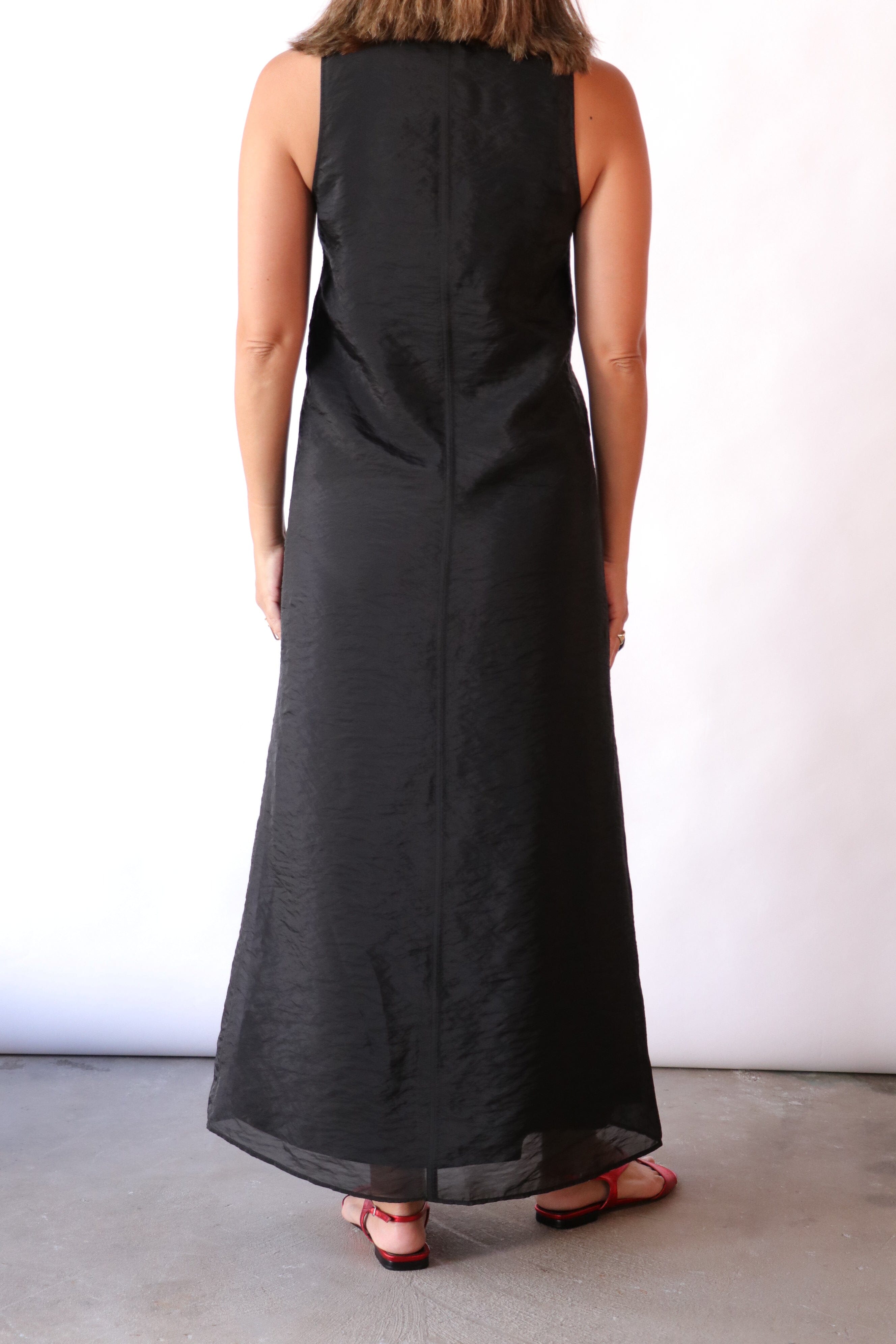 Gauchere Sleeveless A-Line Dress in Black