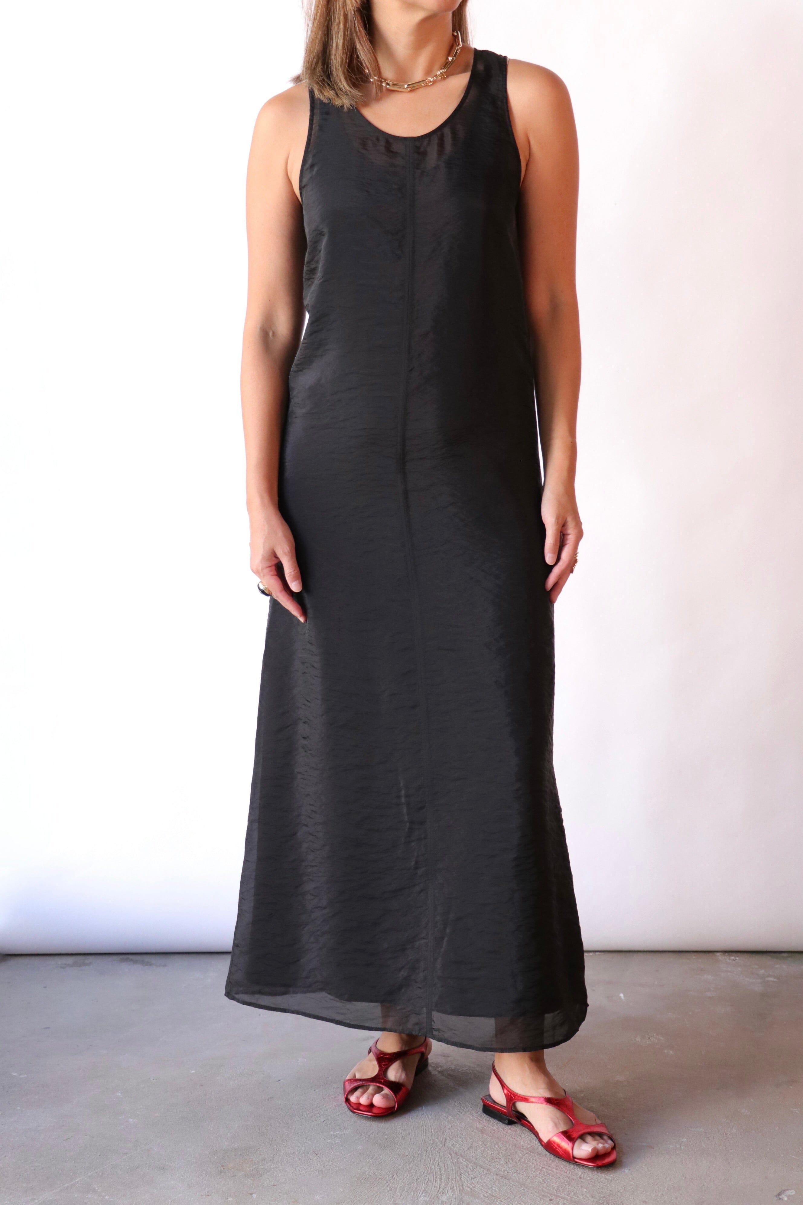 Gauchere Sleeveless A-Line Dress in Black