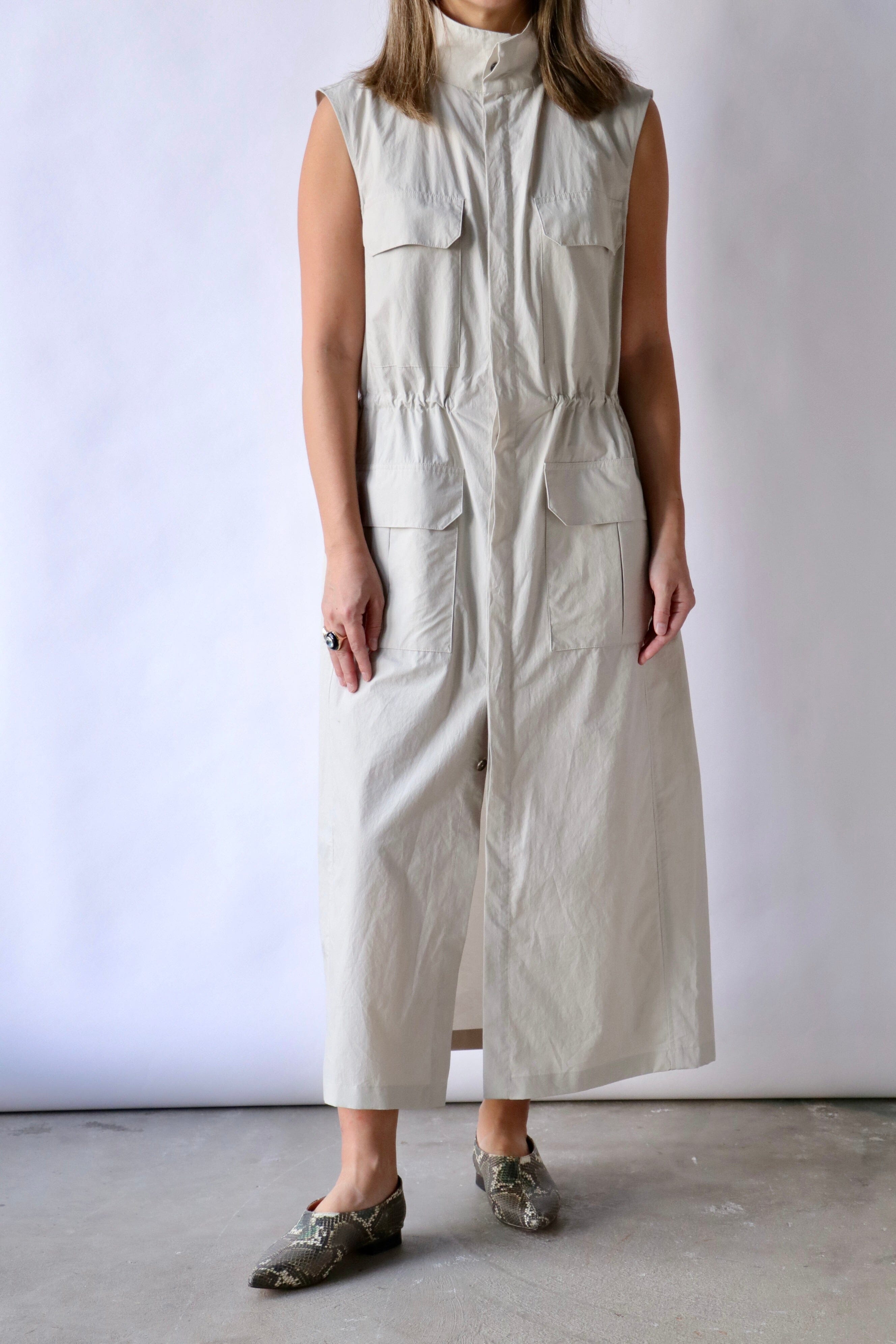 Gauchere Sleeveless Cotton Dress in Bright Grey
