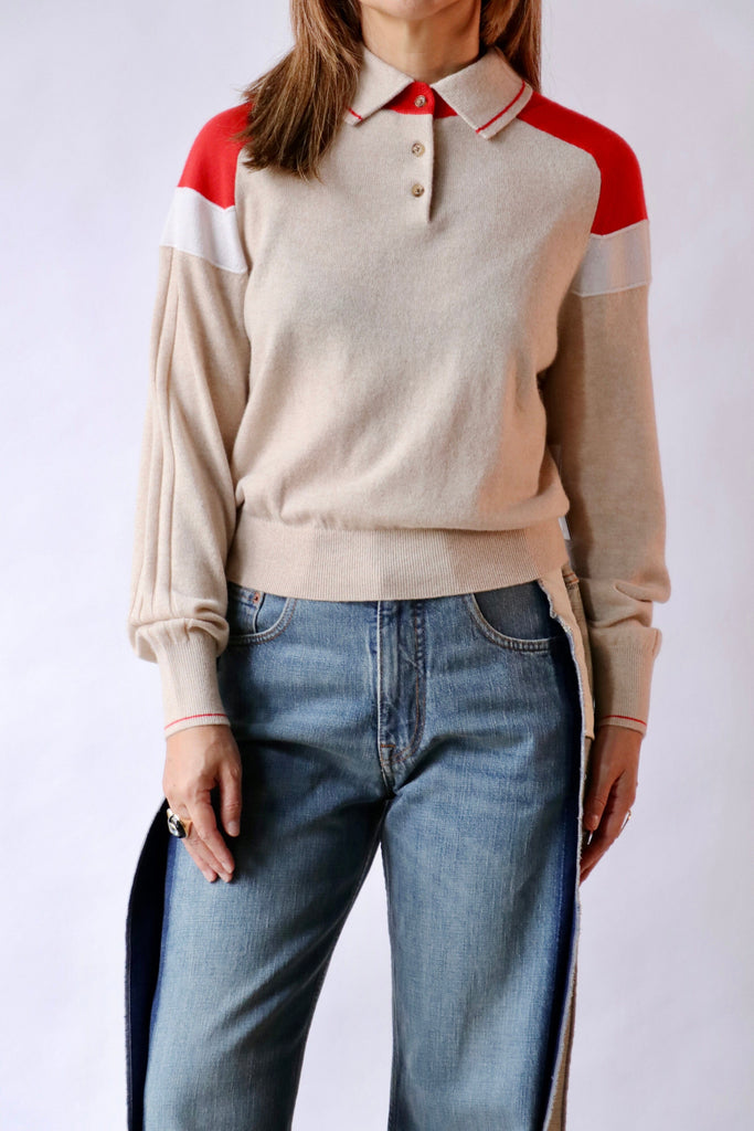 Guest in Residence Alpine Collegiate Polo in Sandstone Combo Knitwear Guest in Residence 