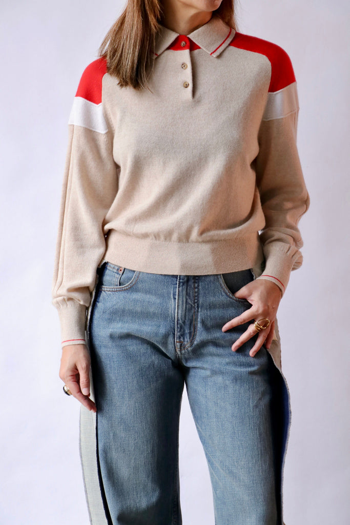 Guest in Residence Alpine Collegiate Polo in Sandstone Combo Knitwear Guest in Residence 