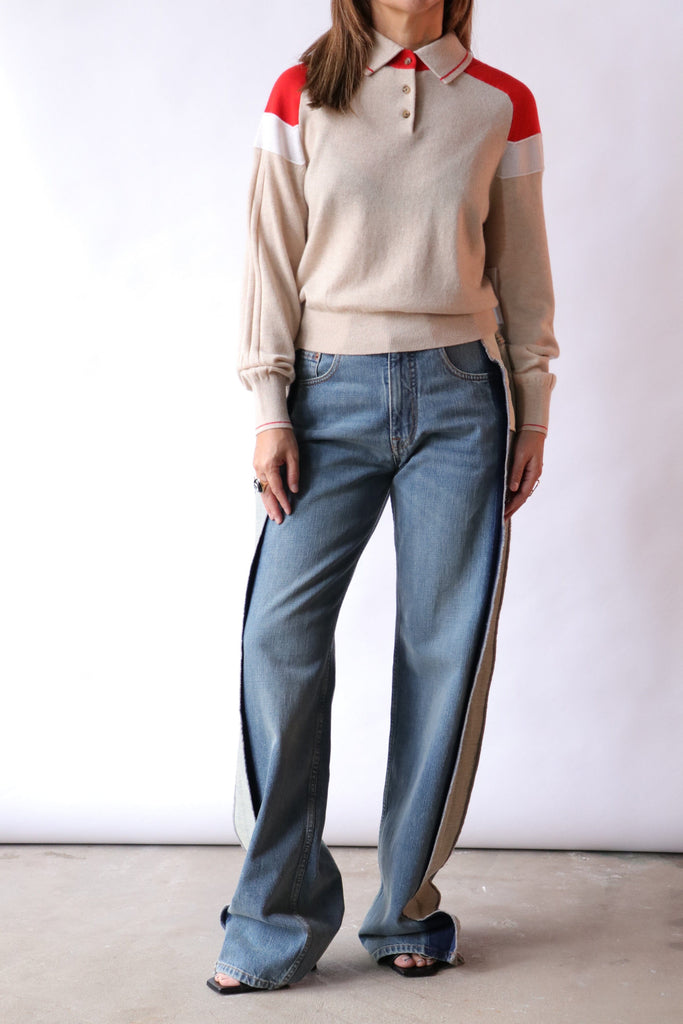 Guest in Residence Alpine Collegiate Polo in Sandstone Combo Knitwear Guest in Residence 