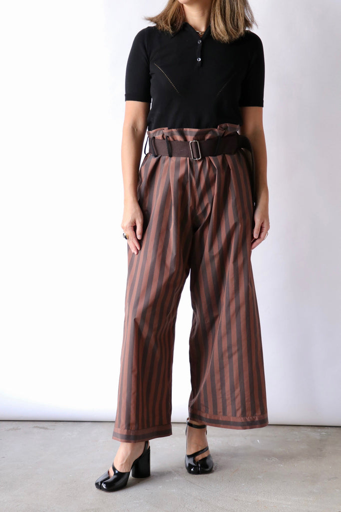 Hache Judo Pants in Brown Stripes Bottoms Hache 