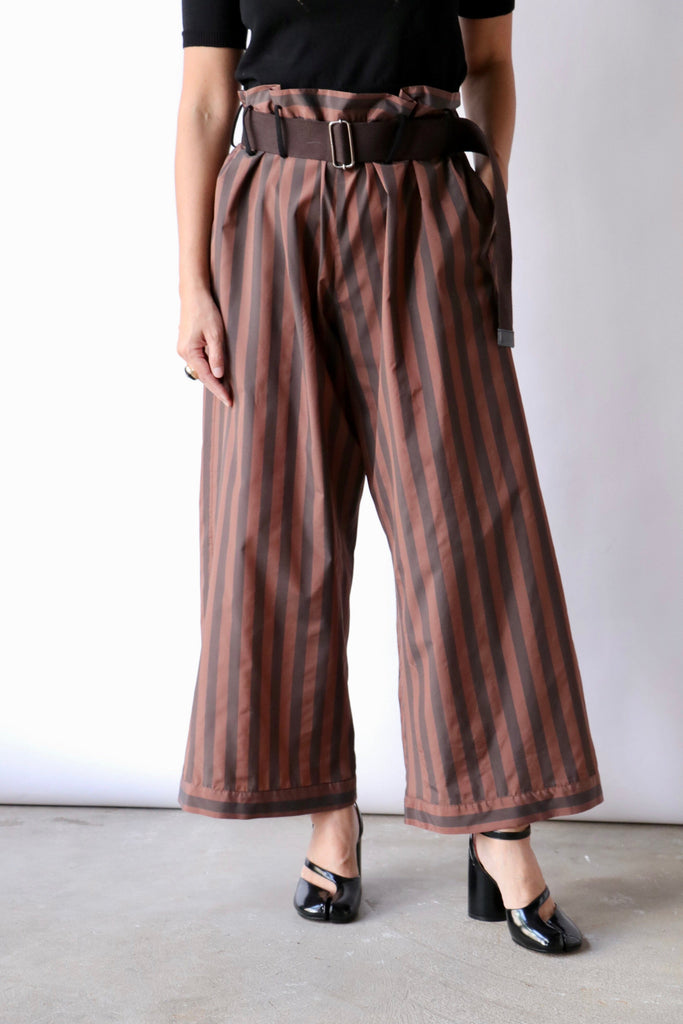 Hache Judo Pants in Brown Stripes Bottoms Hache 