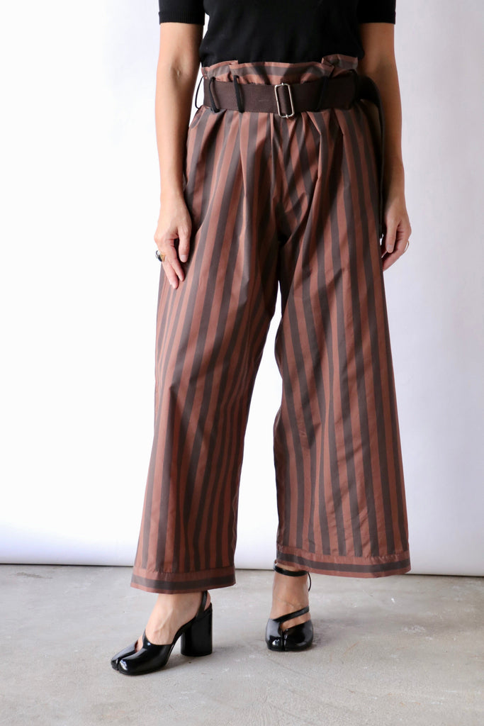 Hache Judo Pants in Brown Stripes Bottoms Hache 