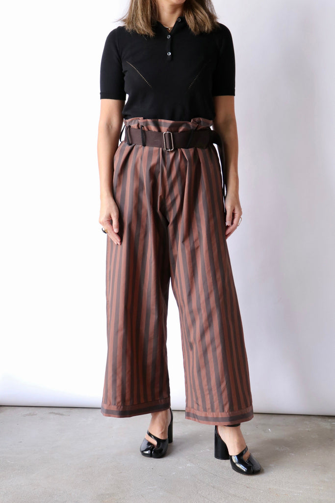 Hache Judo Pants in Brown Stripes Bottoms Hache 