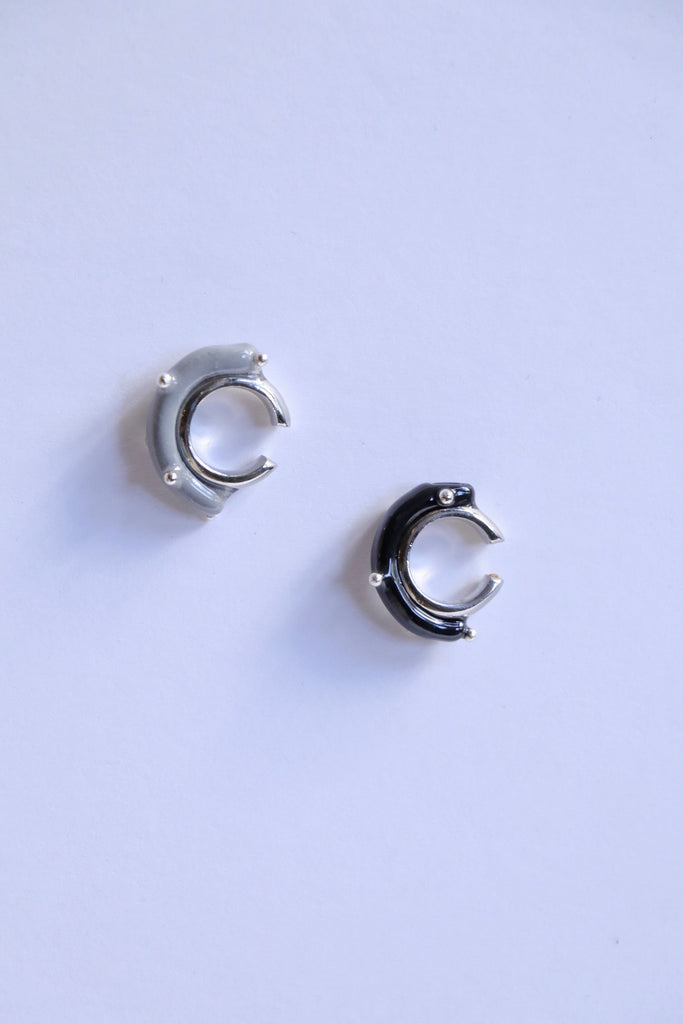 Hannayoo Works Mini Moon Ear Cuff in Rhodium Plated Brass in Black- Single Jewelry Hannayoo Works 
