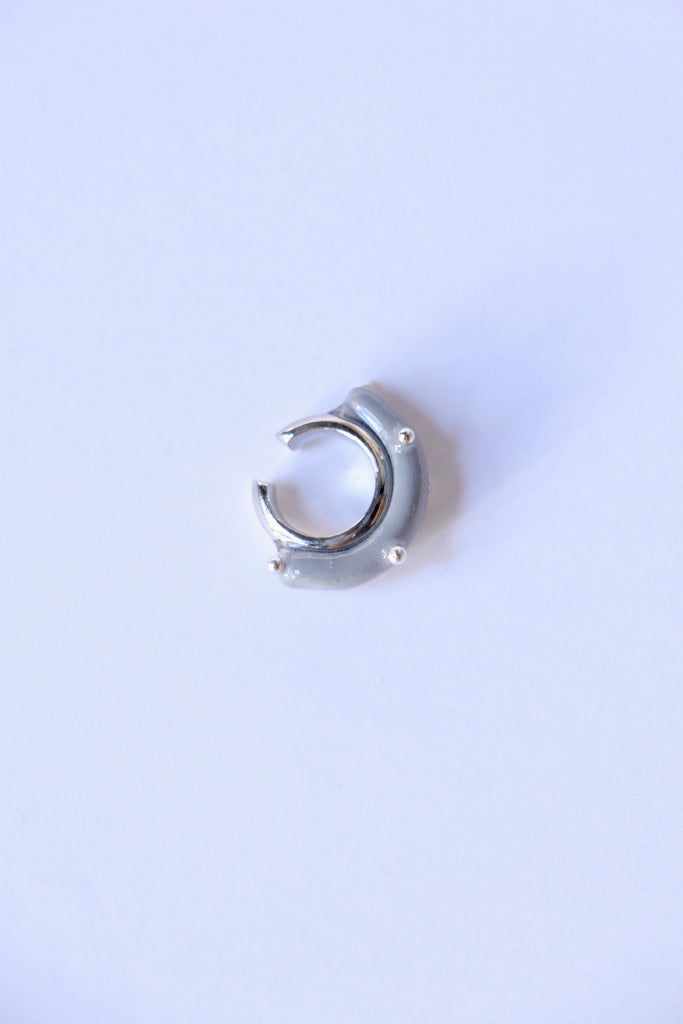 Hannayoo Works Mini Moon Ear Cuff in Rhodium Plated Brass in Light Grey- Single Jewelry Hannayoo Works 