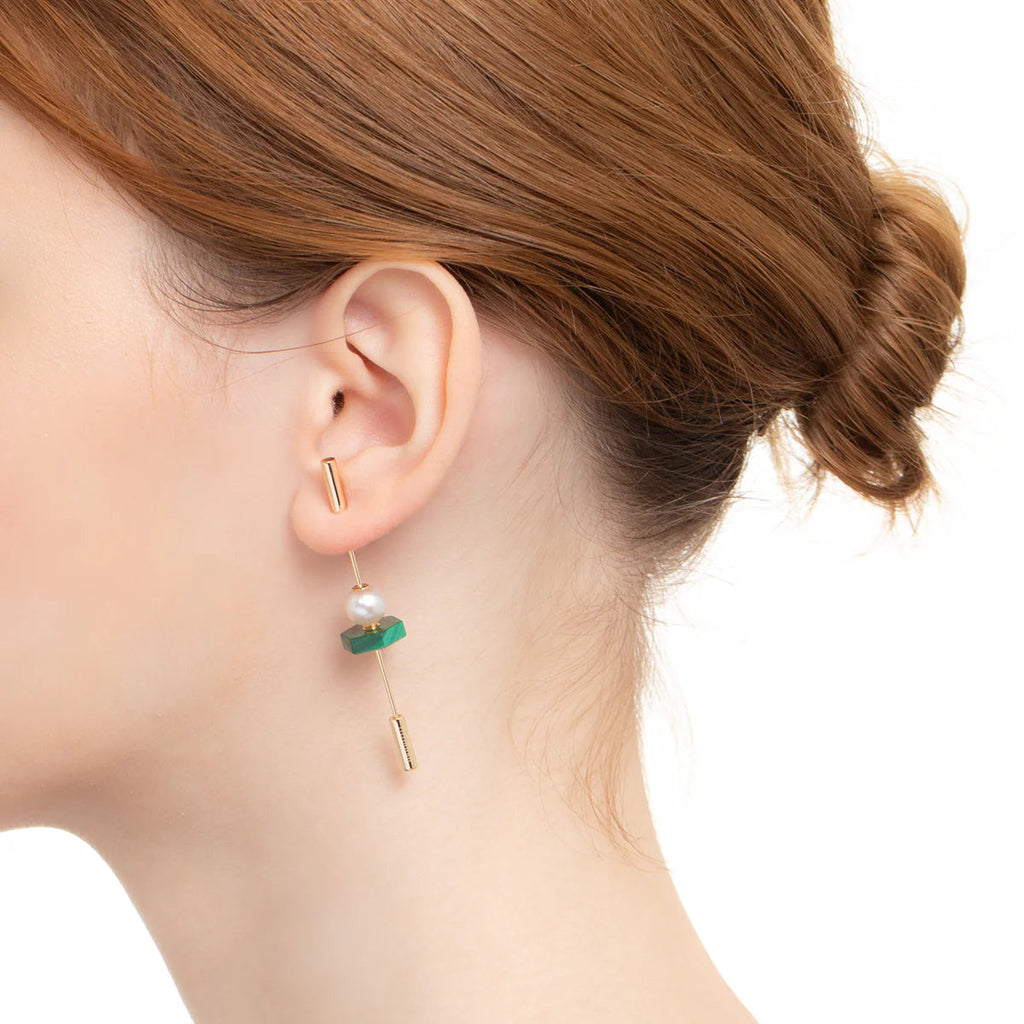 Hirotaka Spear Pearl & Malachite Earring Jewelry Hirotaka 