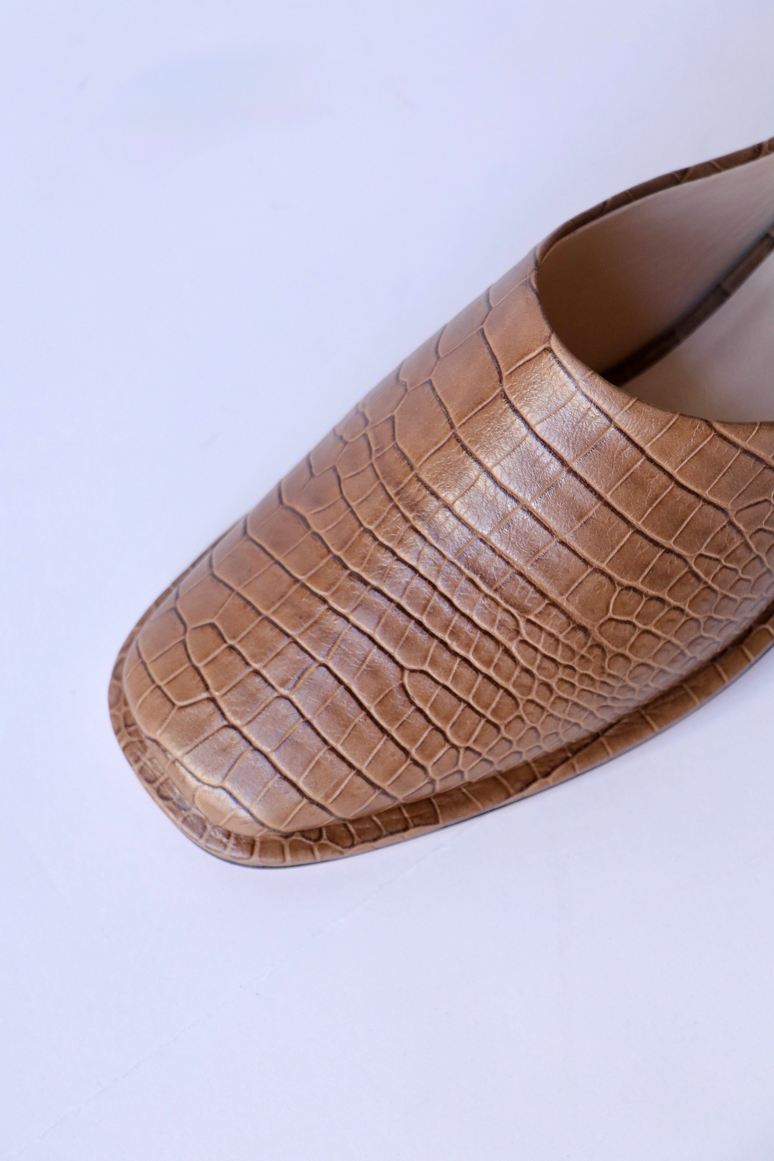 lauren tobacco Lauren Manoogian Embossed Square Mule in Tobacco