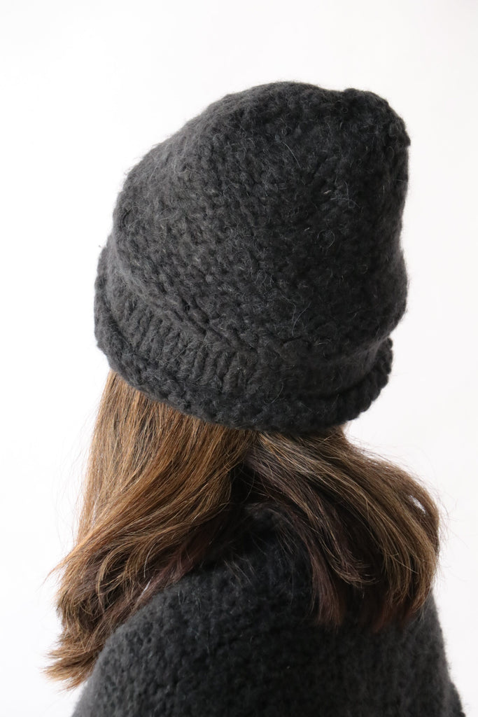 Lauren Manoogian Hand-knit Purl Roll Hat in Ink Accessories Lauren Manoogian 