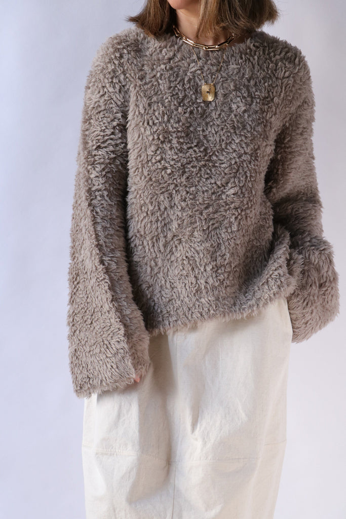 Lauren Manoogian Handknit Fur Crewneck in Taupe Knitwear Lauren Manoogian 