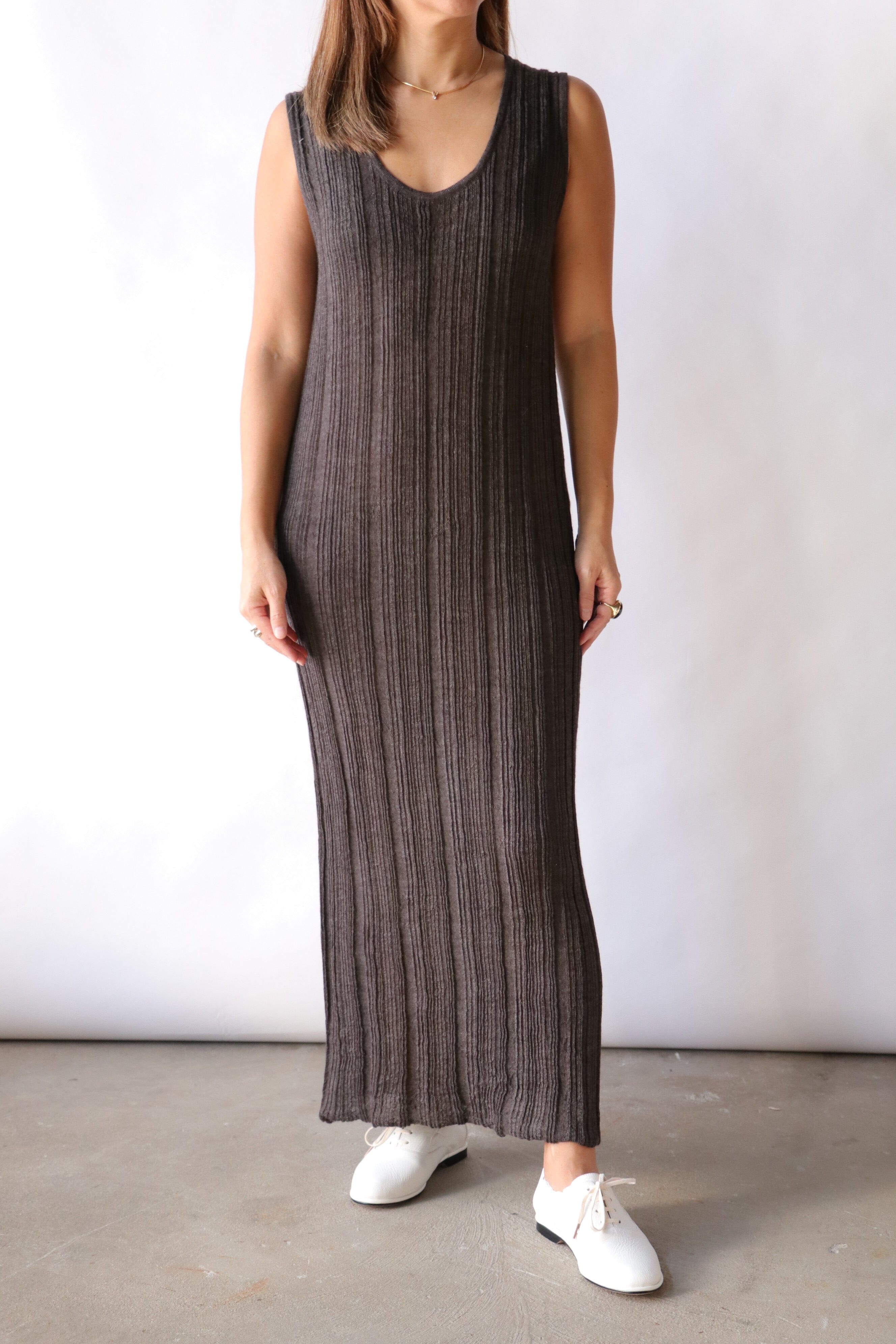 Lauren Manoogian Plisse Tank Dress in Blackened | WE ARE ICONIC