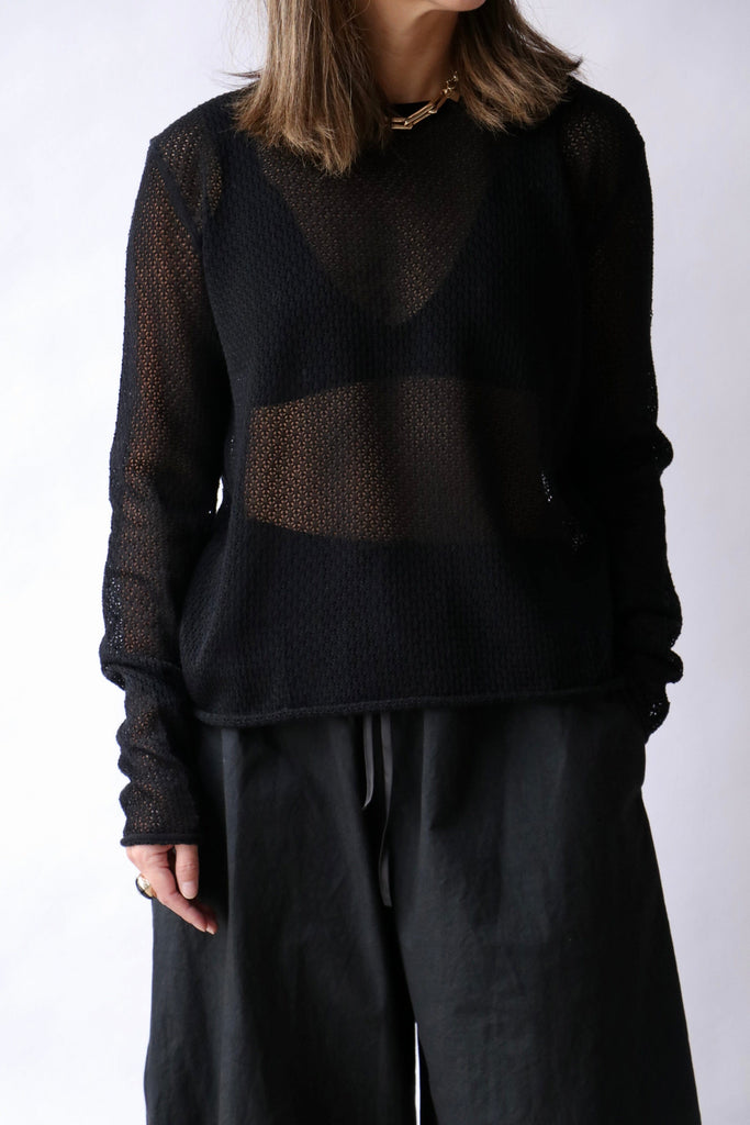 Lauren Manoogian Pointelle Crewneck in Black Knitwear Lauren Manoogian 