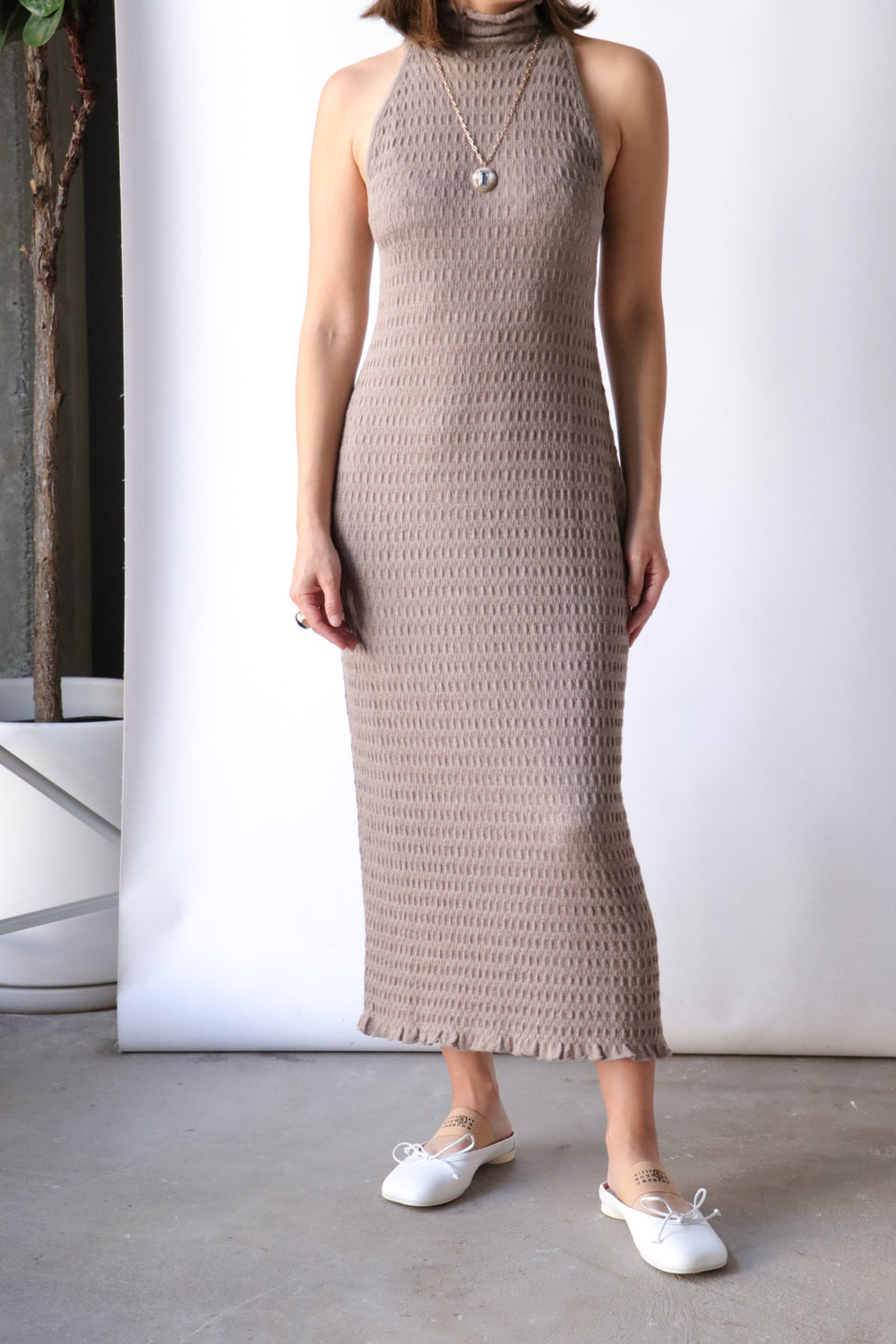Lauren Manoogian Smocked Dress in Wood | WE ARE ICONIC