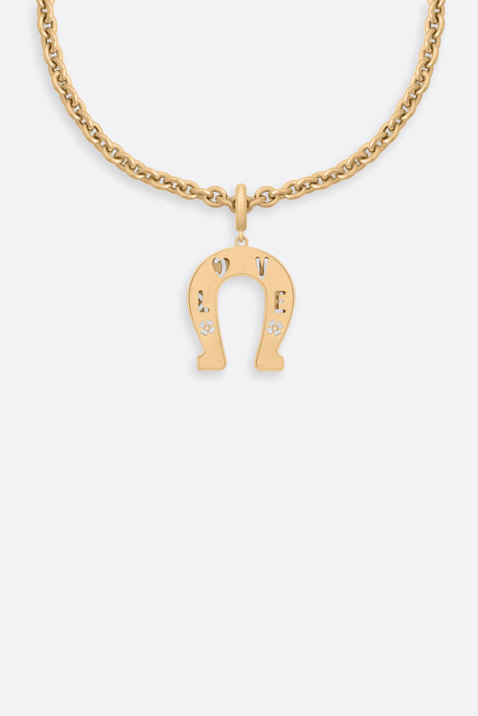 Lauren Rubinski Bruno Brushed Yellow Gold Horseshoe Pendant Jewelry Lauren Rubinski 