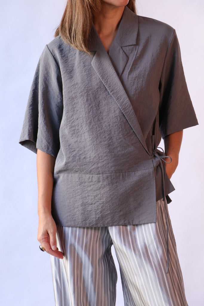 Lee Mathews Maggie SS Top in Slate tops-blouses Lee Mathews 