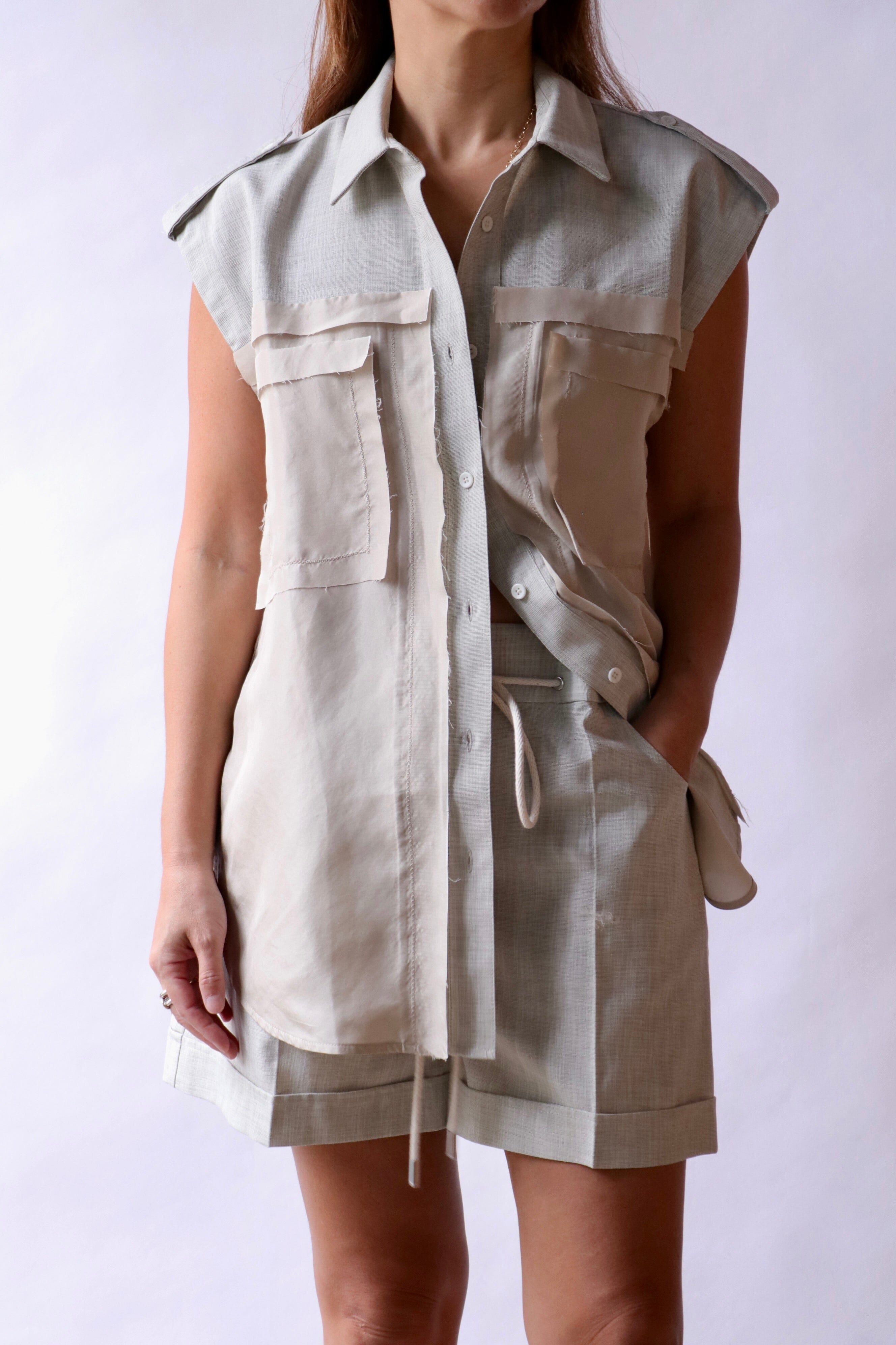 Lee Mathews Marina Sleeveless Shirt in Oyster Grey | WE ARE ICONIC