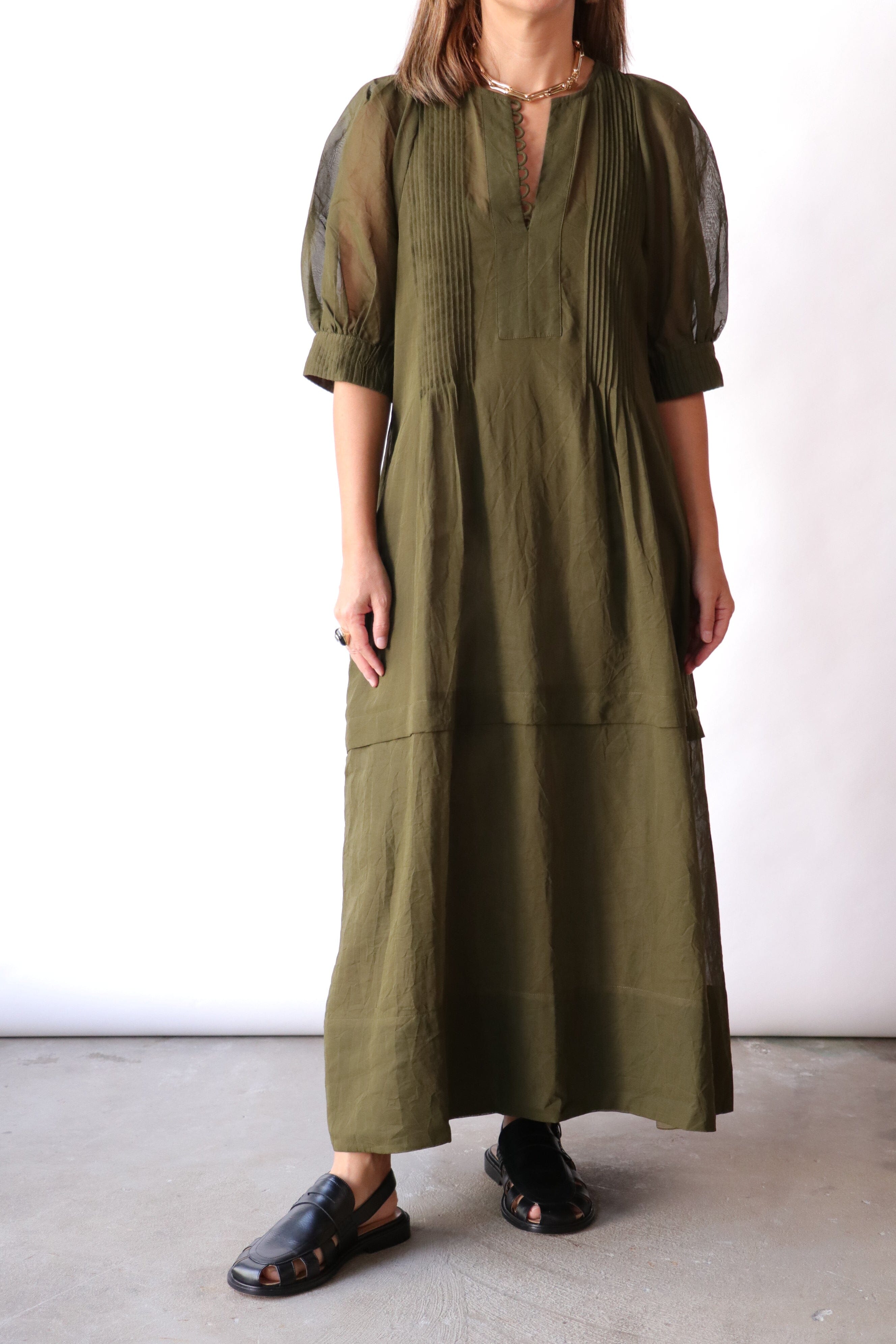 slim fit dress slacks Lee Mathews Skye SS Dress in Forest Green