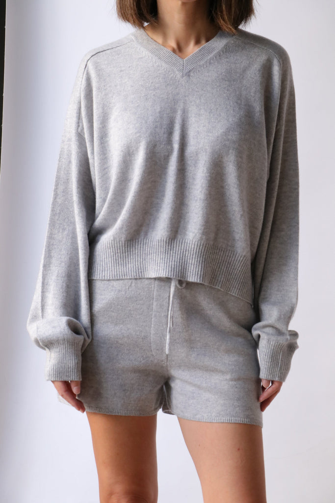 Loulou Studio Emsalo V-Neck Sweater in Grey Melange Knitwear Loulou Studio 
