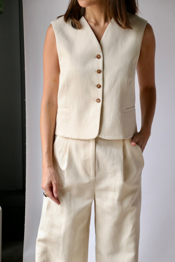 Loulou Studio Iba Vest in Frost Ivory tops-blouses Loulou Studio 