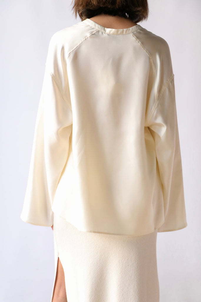Loulou Studio Zamia Silk Top in Soft Vanilla tops-blouses Loulou Studio 