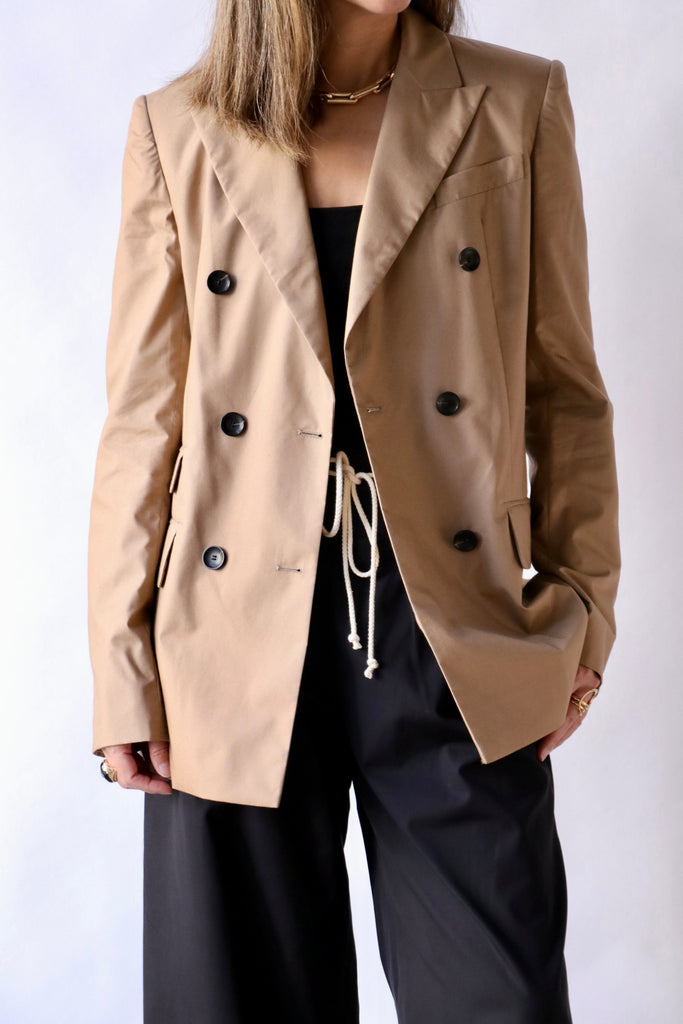 Maria McManus Billet Double Breasted Blazer in Walnut Cotton Poplin Outerwear Maria McManus 