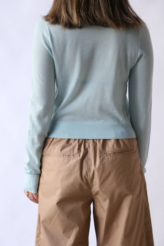 Maria McManus Long Sleeve Shrunken Cardigan in Duck Egg Blue Knitwear Maria McManus 